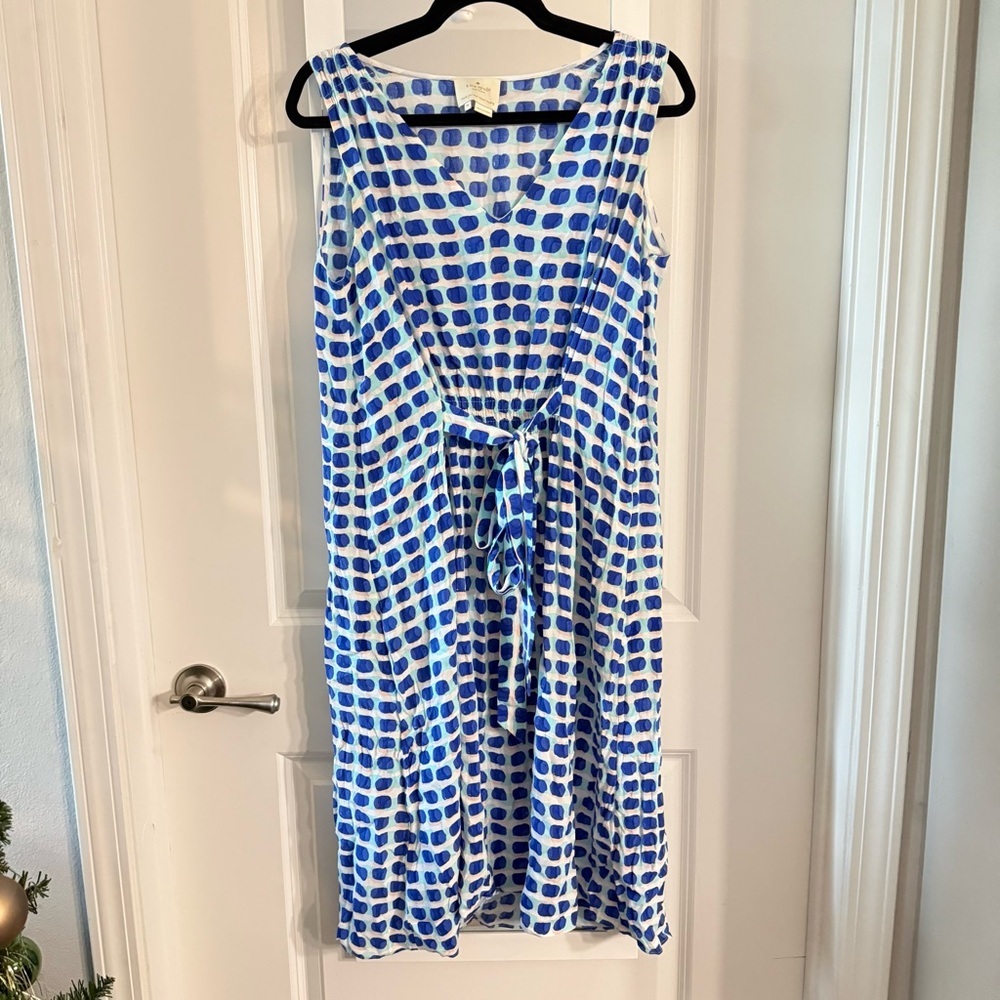 Kate Spade New York Blue Dot Print Sleeveless Tie Waist Midi Dress Size M - Picture 2 of 6